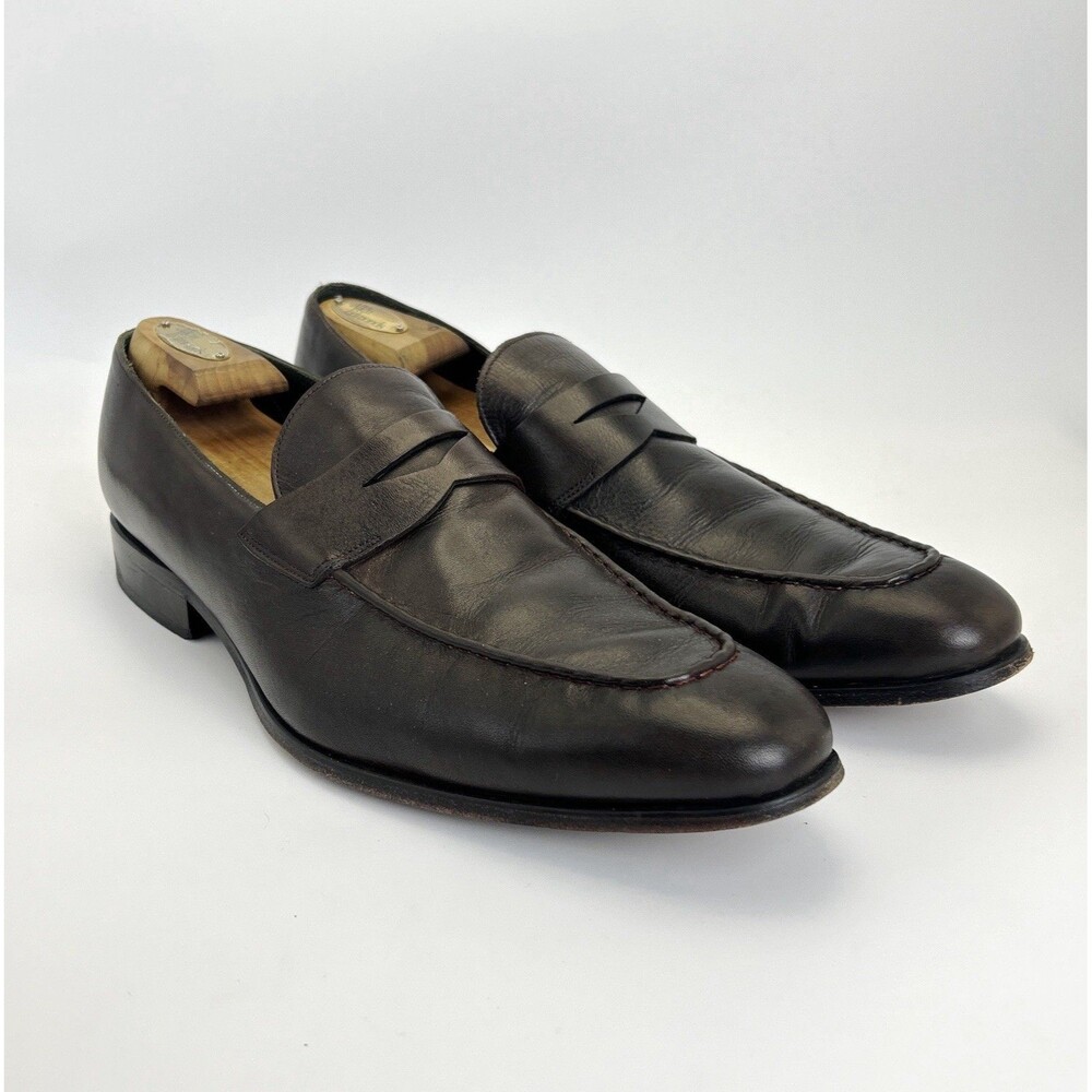Savile Row London Penny Loafers Mens Sz 12 Dark Brown Leather Apron Toe Dress